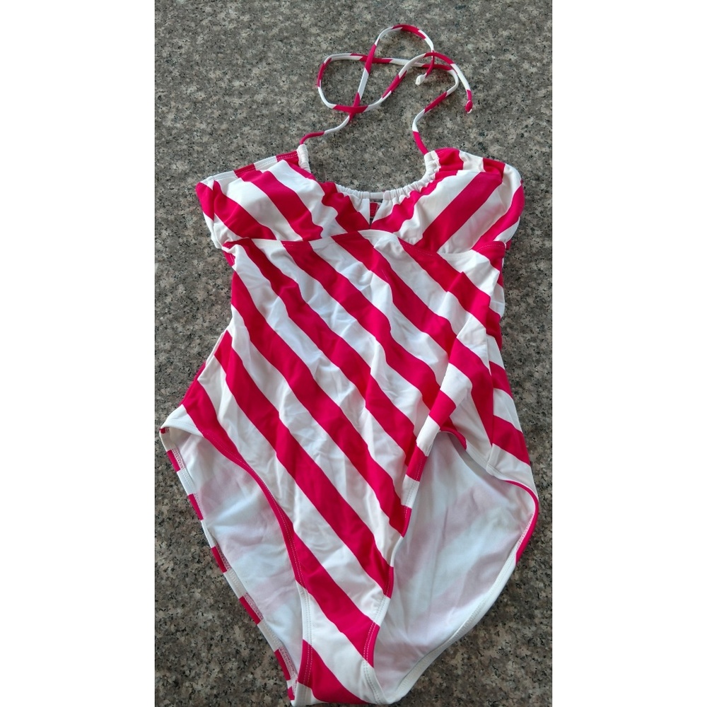 Large Old Navy Pink/White Striped Swimsuit NWT